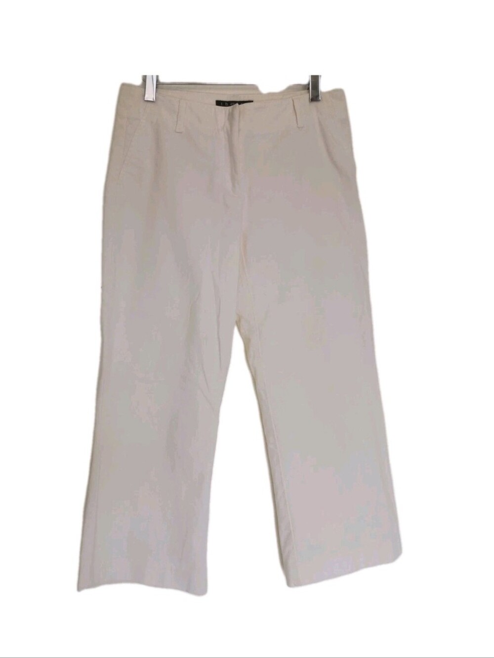 Theory White Pants Straight Cropped Leg Button Accent Flat Front Zip